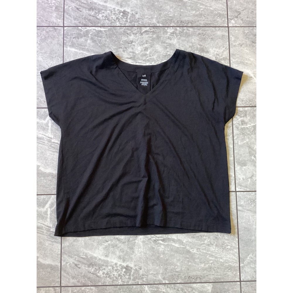J. Jill Luxe Supima Pleat-Back Tee Black V-Neck Short Sleeve Top Large NEW